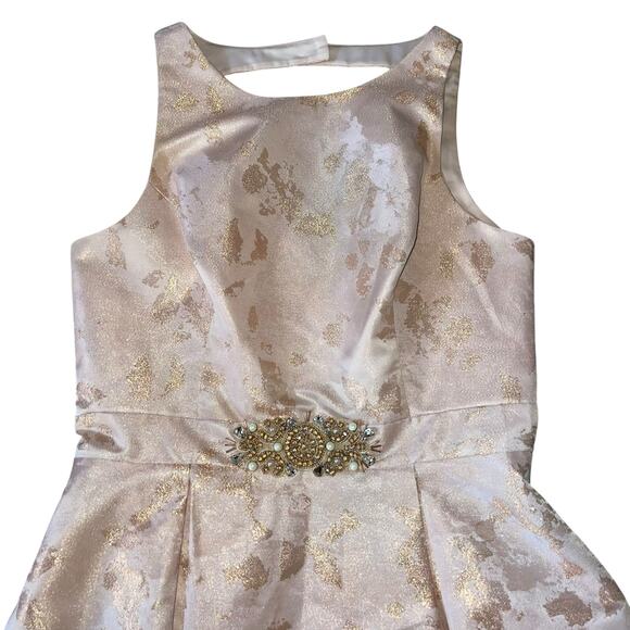 Eliza J Fit & Flare Dress Rose Gold Metallic Embellished Pearls - Picture 2 of 16